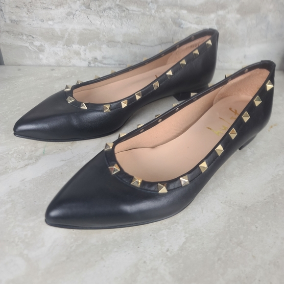 French Sole NY | LIRON Classic Black Leather Gold Studded Ballet Flats Shoes 8.5 - Picture 4 of 14